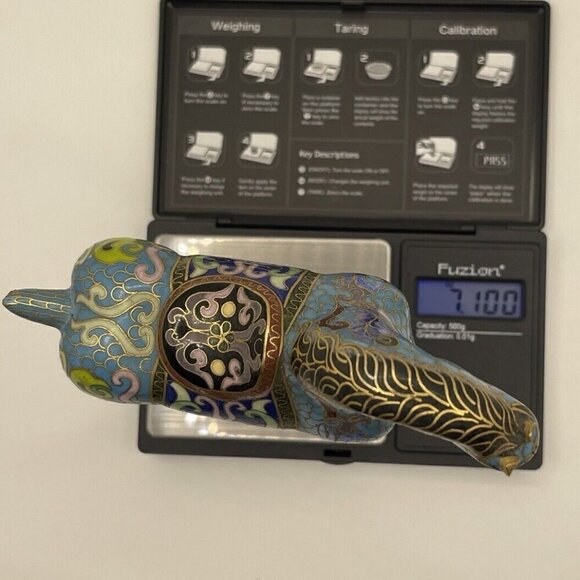 Vintage 20th Century Blue Enamel & Brass Cloisonné Horses Figurine 5" Home Art - Picture 16 of 16